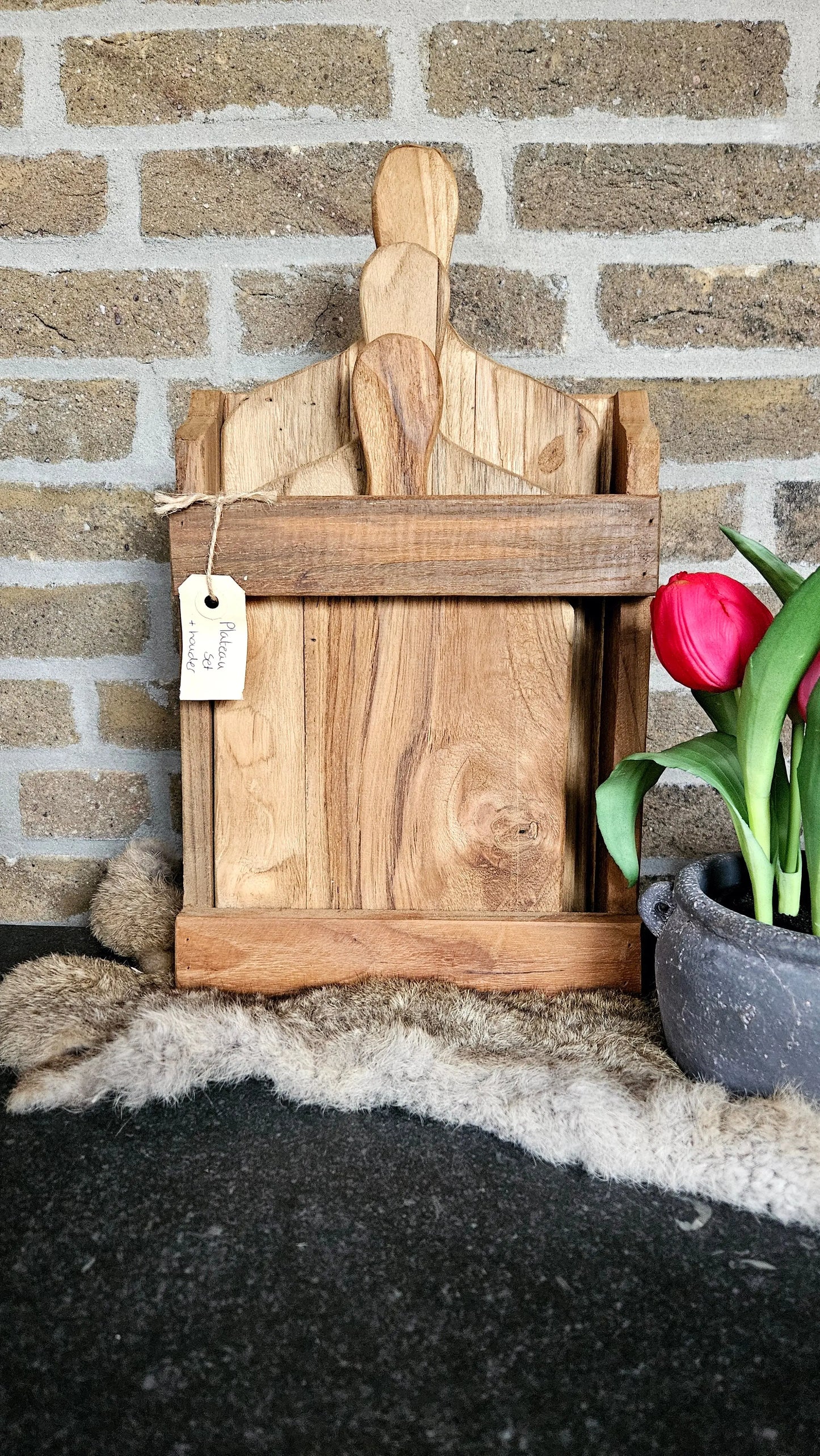 Houten plateau set in houder O zo sfeervol