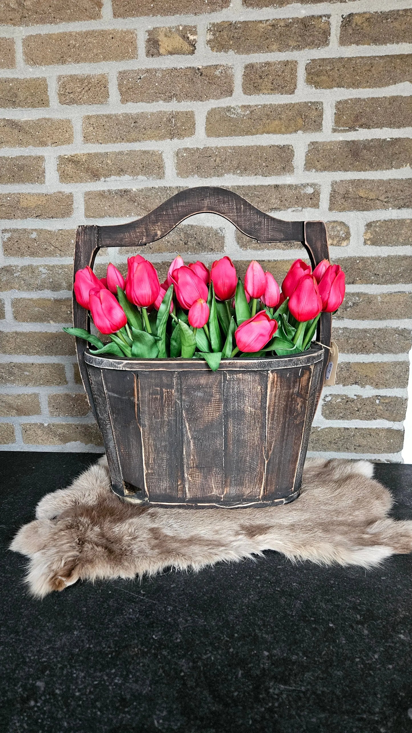 Houten emmer met handvat O zo sfeervol