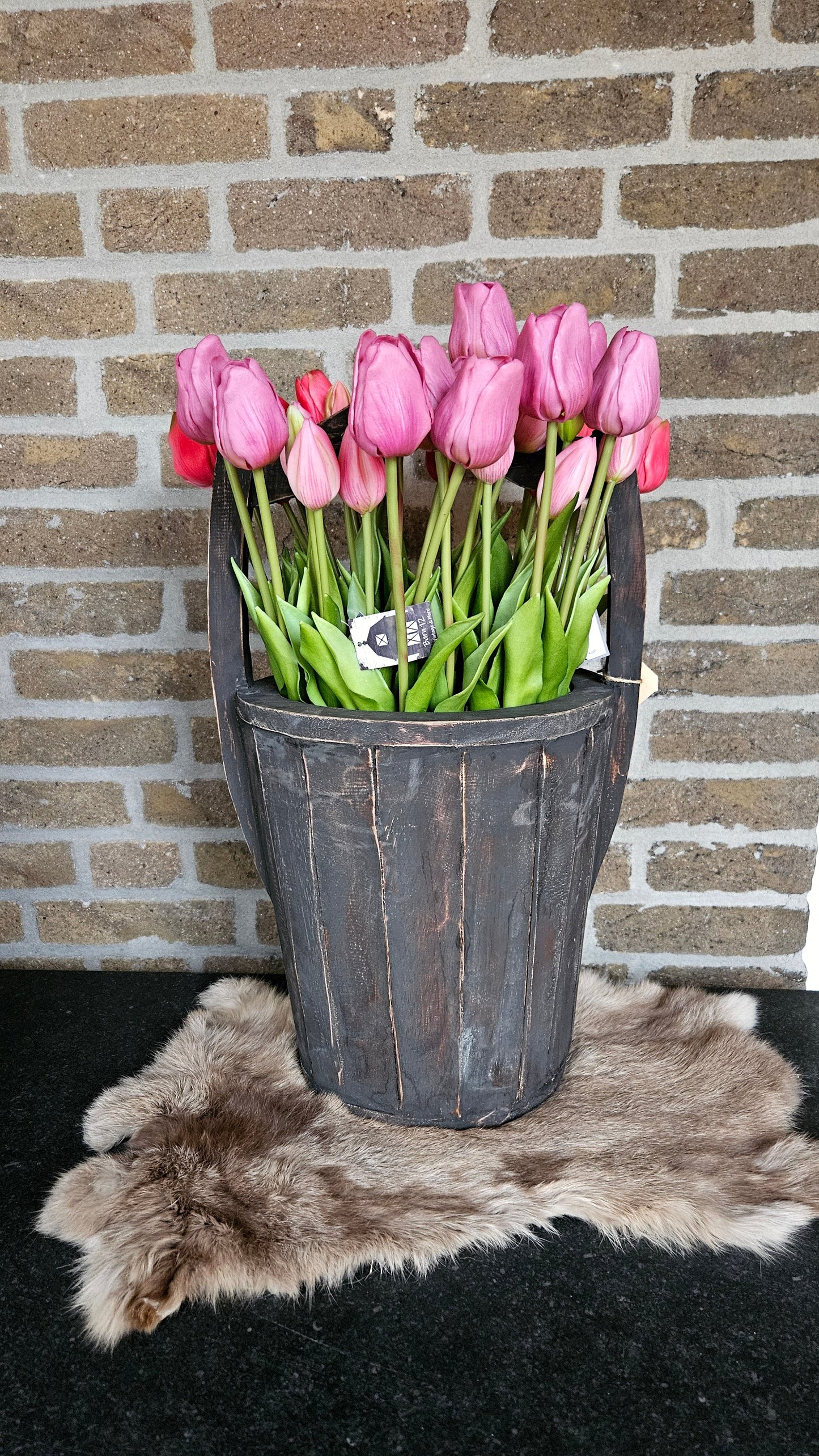 Houten emmer met handvat O zo sfeervol