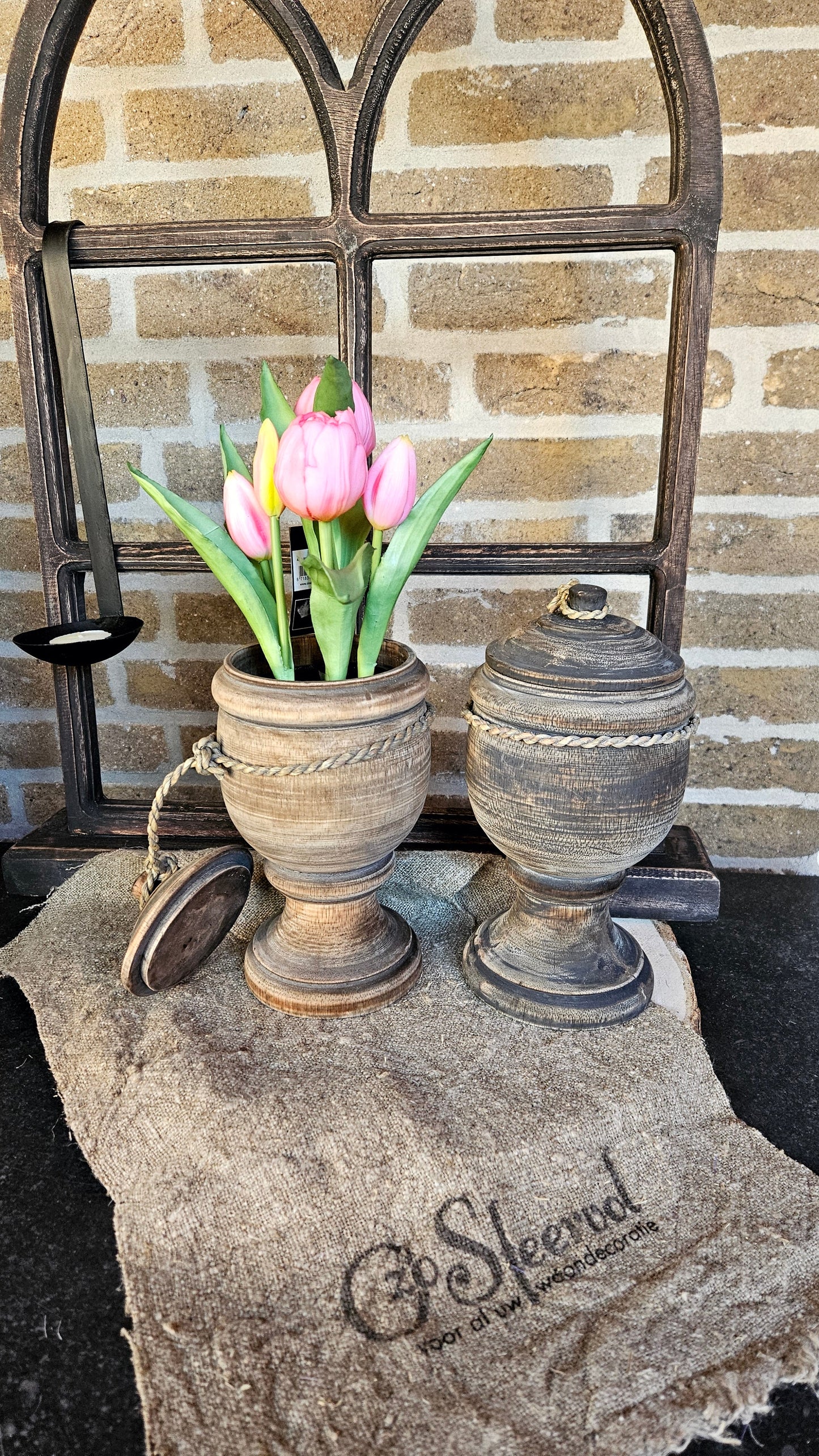 Houten pot met deksel L O zo sfeervol
