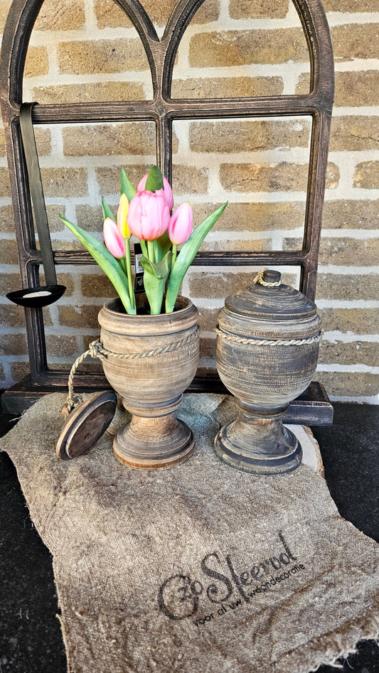 Houten pot met deksel L