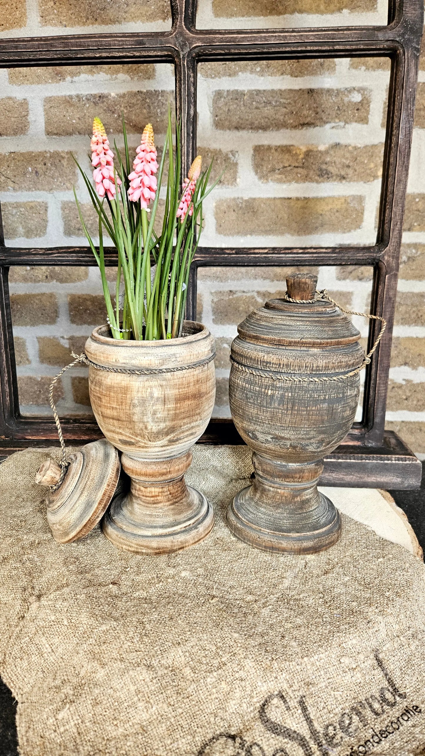 Houten pot met deksel M O zo sfeervol