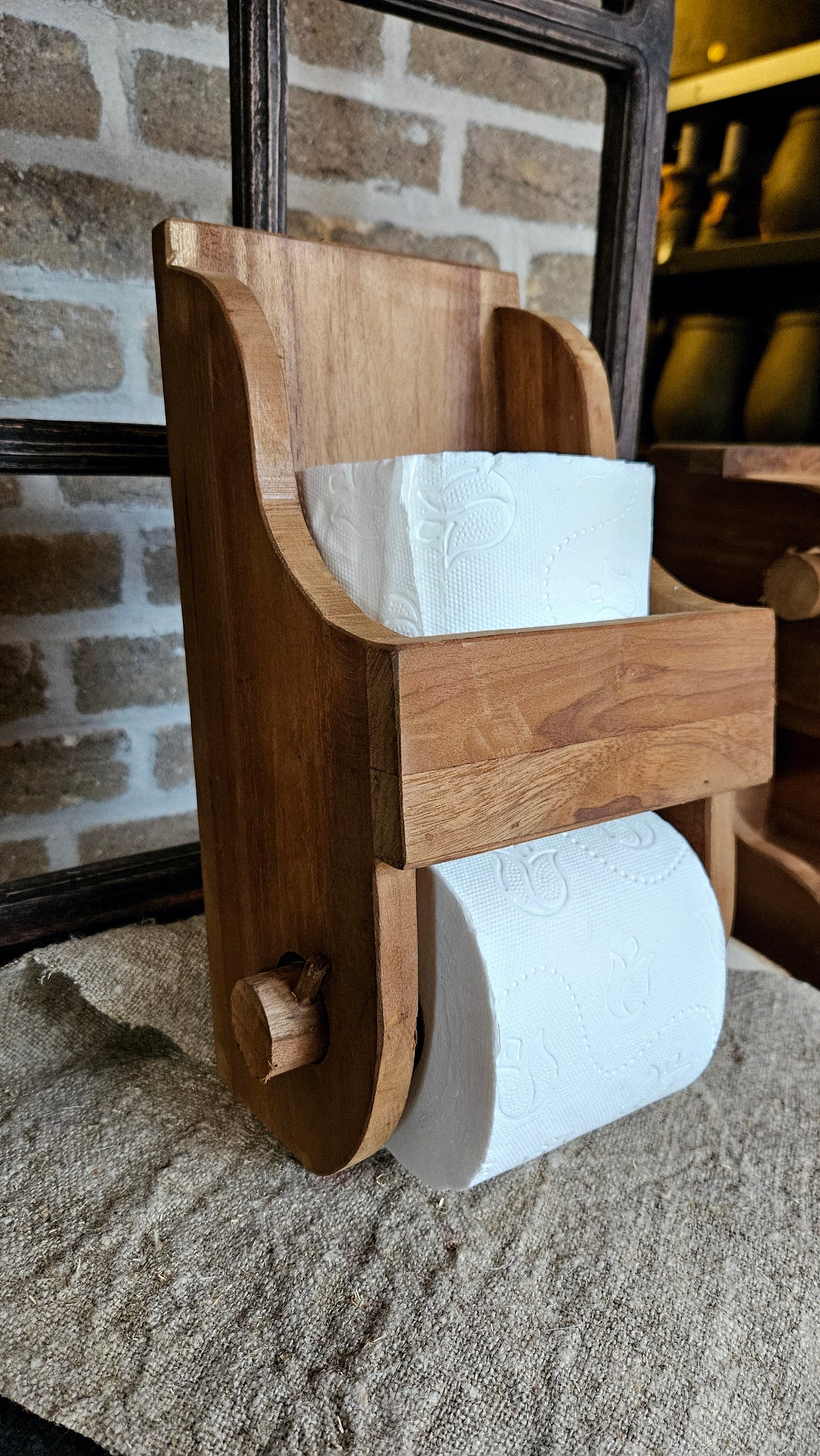 Houten WC rol houder