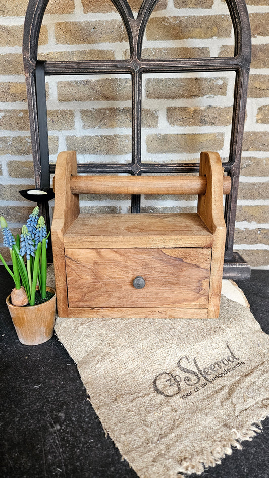 Houten keukenrol houder met 1 la