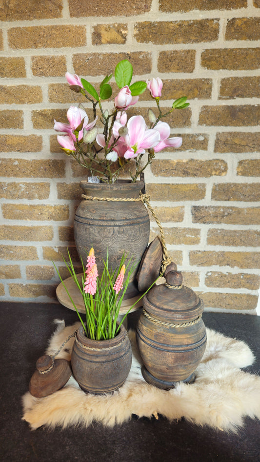Houten potten met deksel