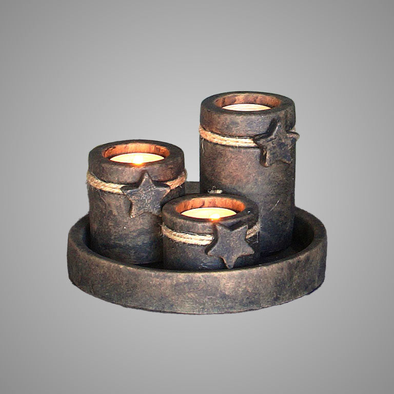Plate with 3 tealightcups Star
