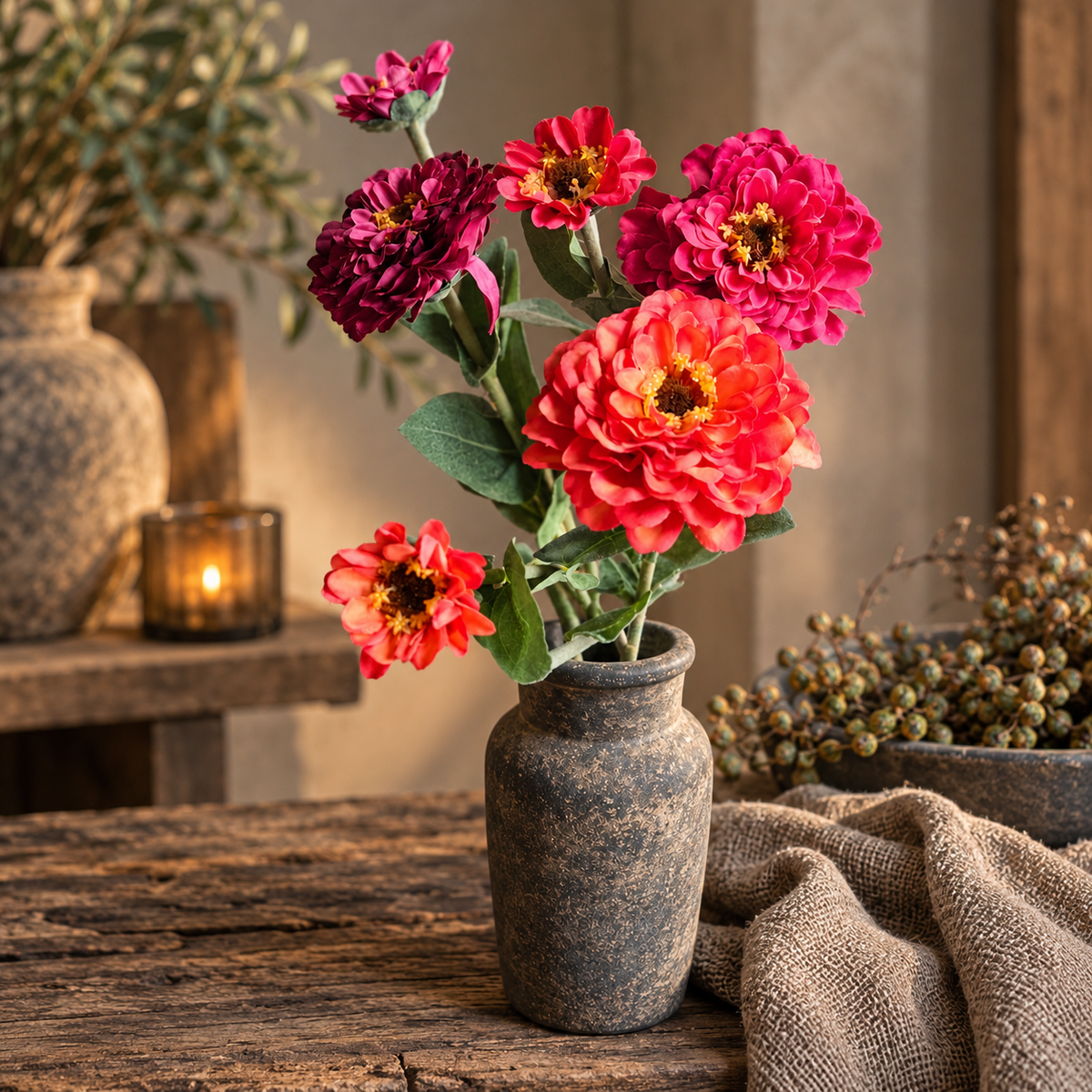 Sylxz Zinia – kunstbloem van 66 cm, sfeerfoto