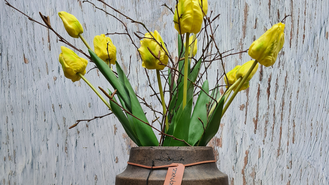 Papegaaien tulpen Geel in Vase Impressive with Leather M