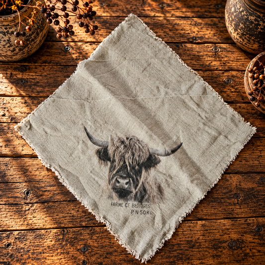 Linnen shabby doek met Schotse hooglander