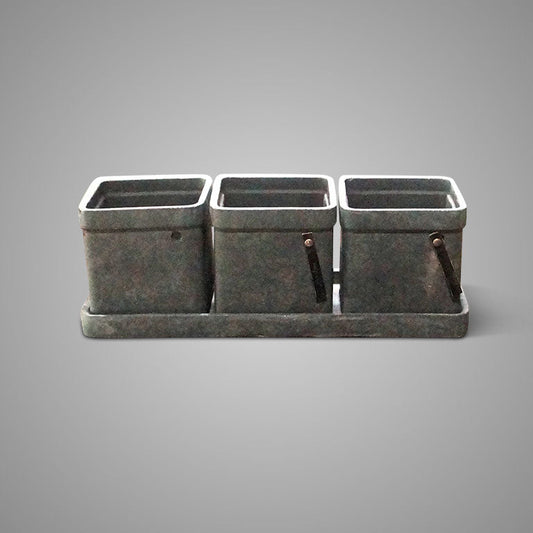 Set of 3 Planters On Plate Majestic Vinatage 38x14x14