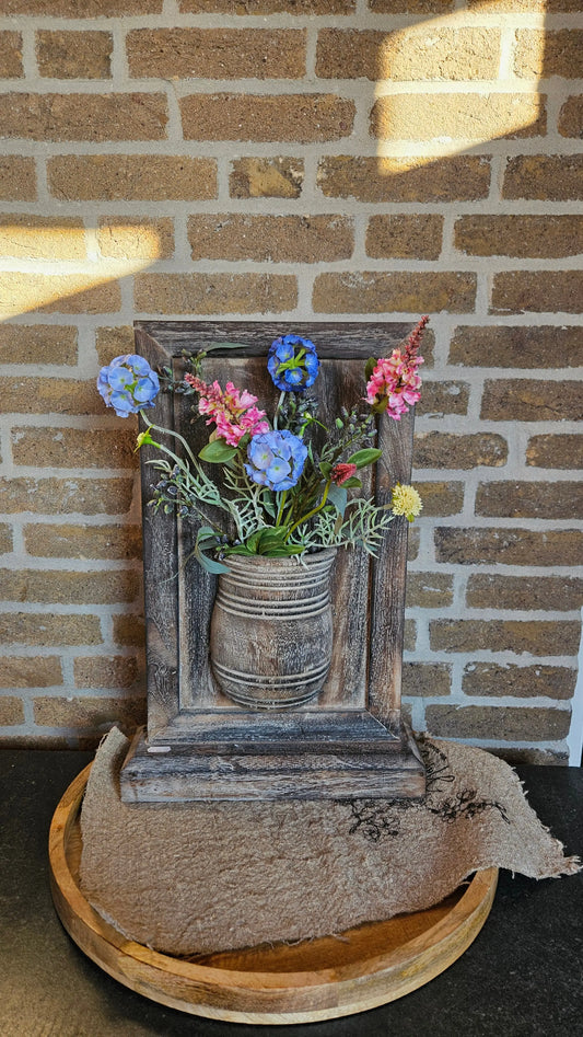 Houten wandbord met zijden bloemen – houten wandbord | Brynxzonline.nl