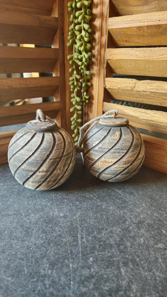 Houten Kerstbal SET VAN 2