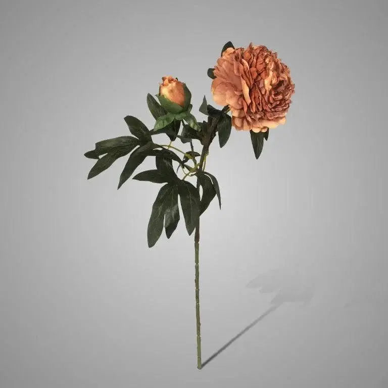 Sylxz Peony Spray Yellow Brown, zijden kunstbloem