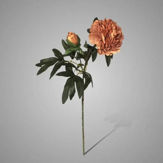 Sylxz Peony Spray Yellow Brown, zijden kunstbloem