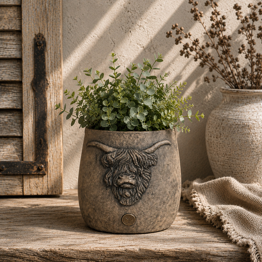 Brynxz Planter Oval Scotty M – ovale plantenbak met Schotse hooglander | Brynxzonline.nl