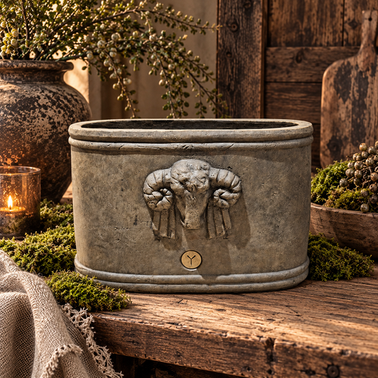Brynxz Planter Oval with Ram M Majestic Brown – pot met ramreliëf