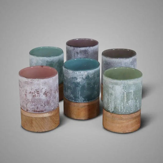 Brynxz Tealight with Woodenbase Paars L – Aardewerk Kandelaar | Brynxzonline.nl