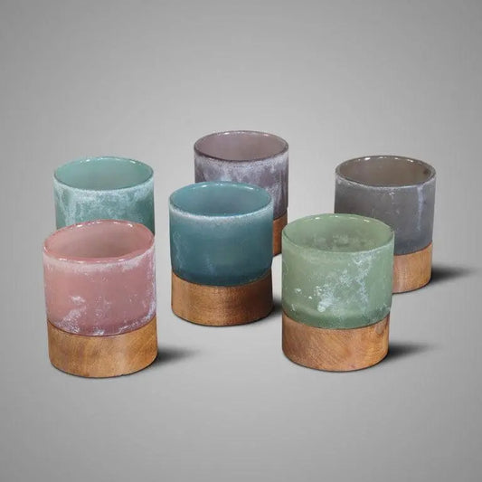Brynxz Tealight with Woodenbase Paars M – Aardewerk Kandelaar | Brynxzonline.nl