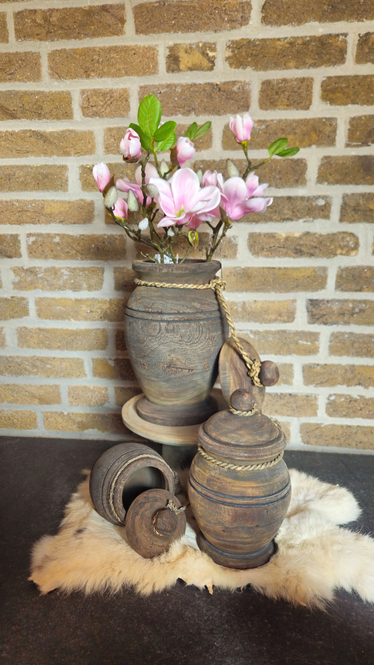 Houten potten met deksel groot – houten decoratie | Brynxzonline.nl