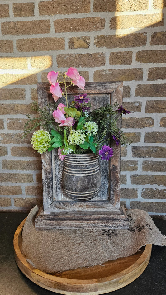 Houten wandbord met zijden bloemen – houten wandbord | Brynxzonline.nl