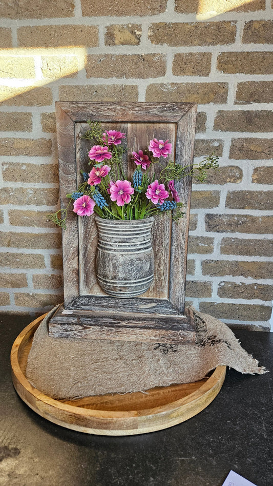 Houten wandbord met zijden bloemen – houten wandbord | Brynxzonline.nl