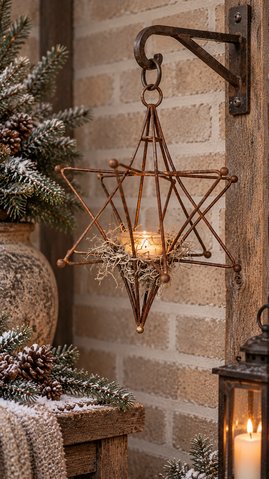 Roest Ster L – metalen decoratiester in roestkleur, 29 x 21 cm