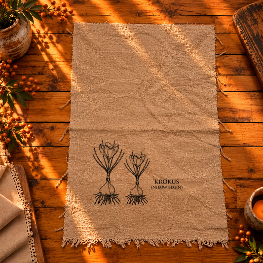 Linnen shabby doek 30 x 45 cm met krokussen