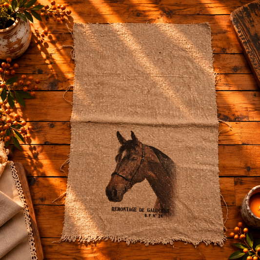 Linnen shabby doek 30 x 45 cm met paardenhoofd