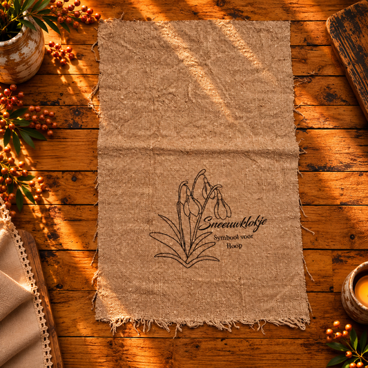 Linnen shabby doek 30 x 45 cm met sneeuwklokjes