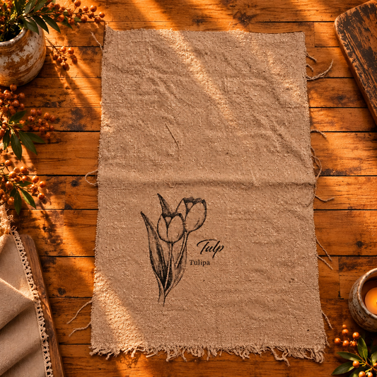 Linnen shabby doek 30 x 45 cm met tulp