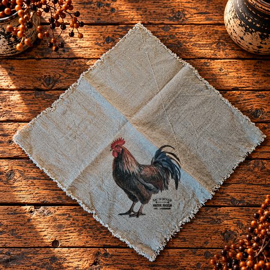 Linnen shabby doek 45 x 45 cm met haan
