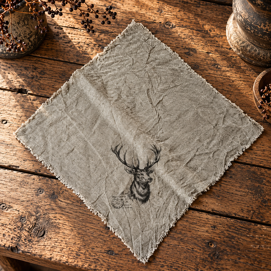Linnen shabby doek 45 x 45 cm met hertenkop (schets)