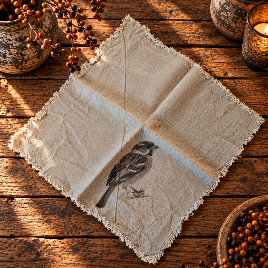 Linnen shabby doek 45 x 45 cm met mus