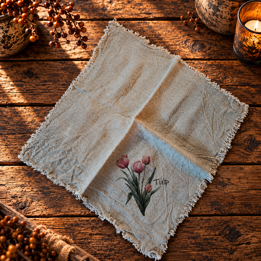 Linnen shabby doek 45 x 45 cm met tulpen